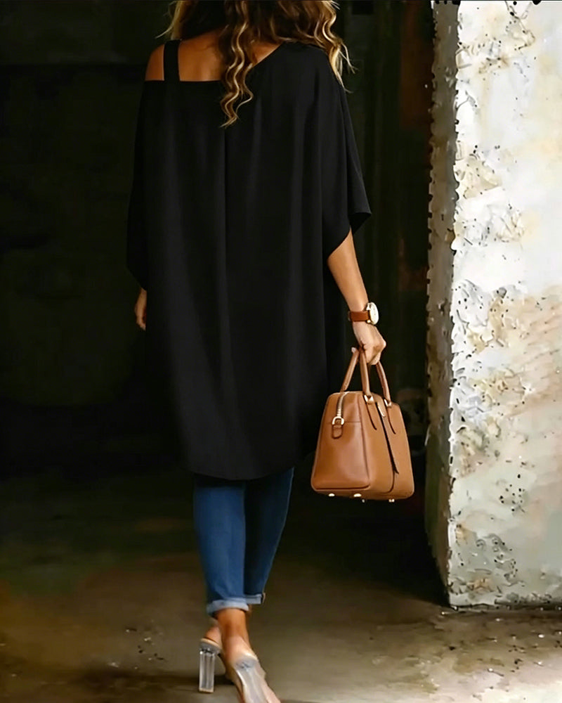 Blouse Asymétrique Épaule Dénudée Unie Décontractée
