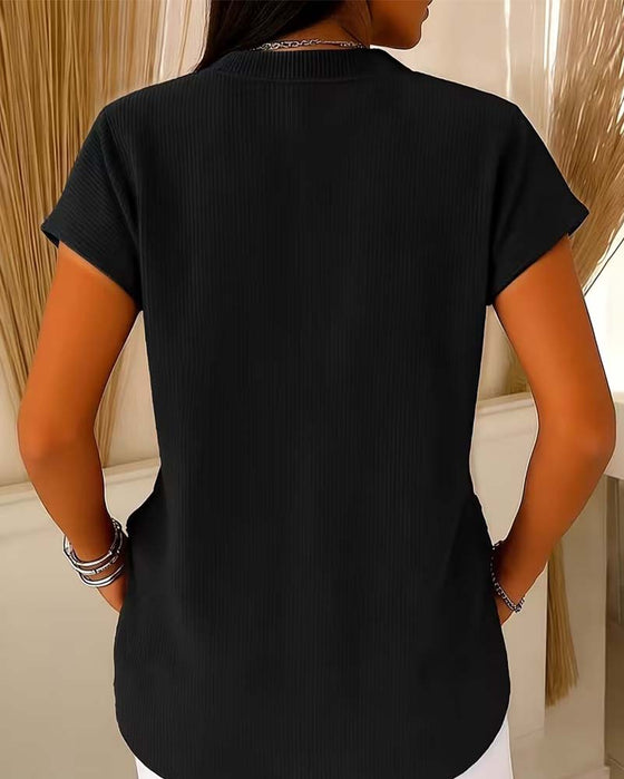 Blouse Unie Manche Courte Fermeture Éclair
