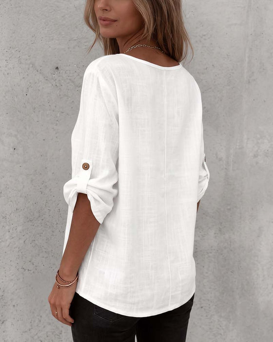 Blouse Unie Décontractée Bouton