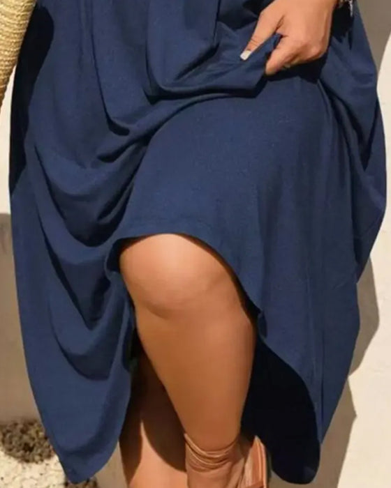 Robe Col En V Froncée Manches Courtes Évasée