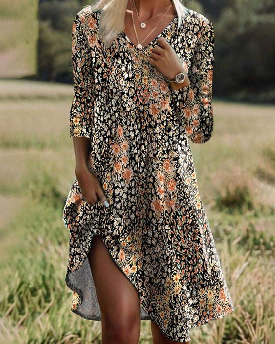 Robe à Manches Longues Fleurie élégante