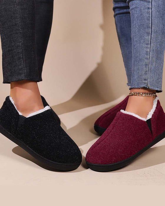 Chaussures plates tout compris en peluche de couleur unie