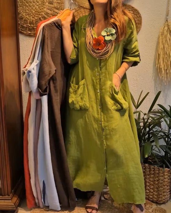 Robe Poche Lin Cardigan Décontracté
