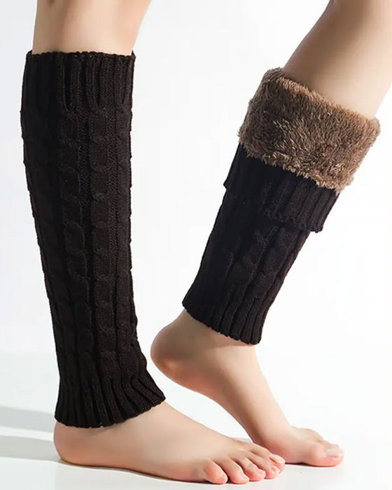 Jambières En Tricot À Câbles Doublées Polaire Manchons De Bottes Thermiques