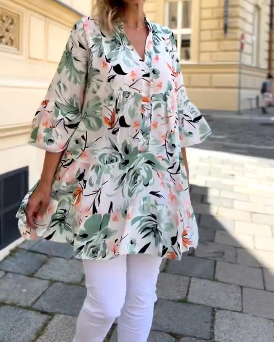 Blouse élégante fleurie col V