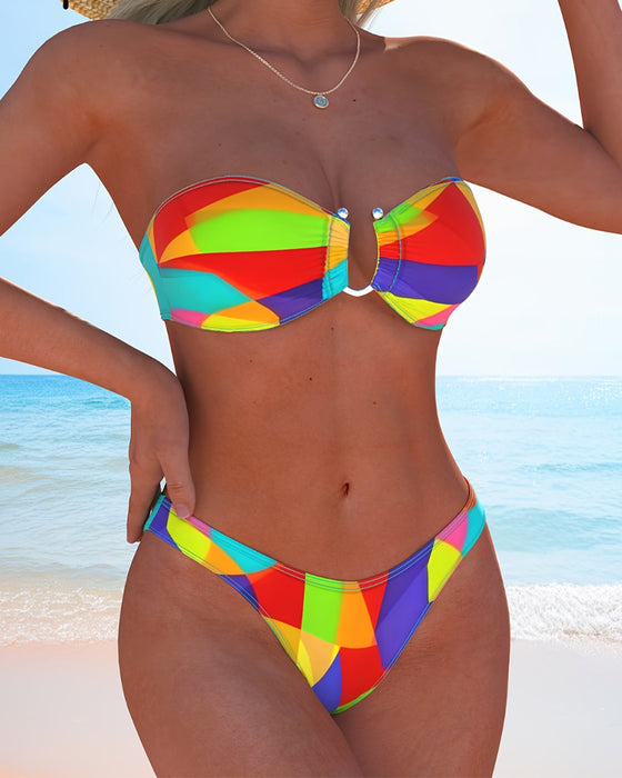 Bikini Coloré Imprimé Géométrique Bandeau