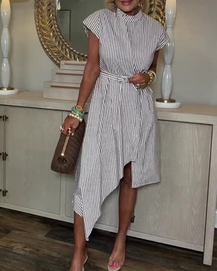 Robe Rayure Verticale Ceinturée Chemise