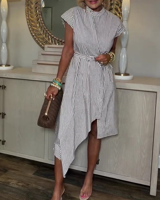 Robe Rayure Verticale Ceinturée Chemise
