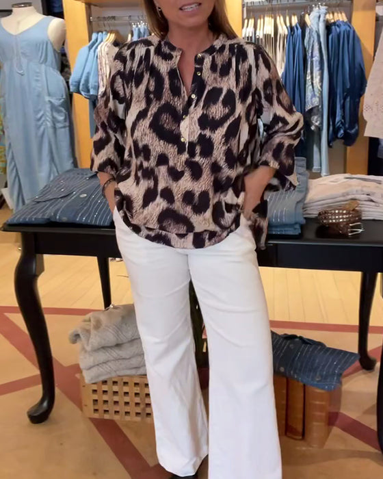 Blouse Large Imprimé Léopard Demi Boutonnage
