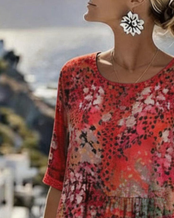 Robe Imprimé Pois Col Rond Longue