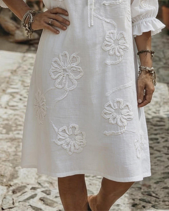 Robes Col V Volant Attacher 3D Floral