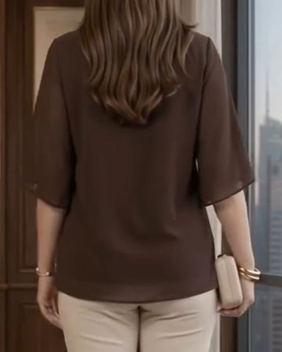 Blouse Col Rond Froncée Décontractée