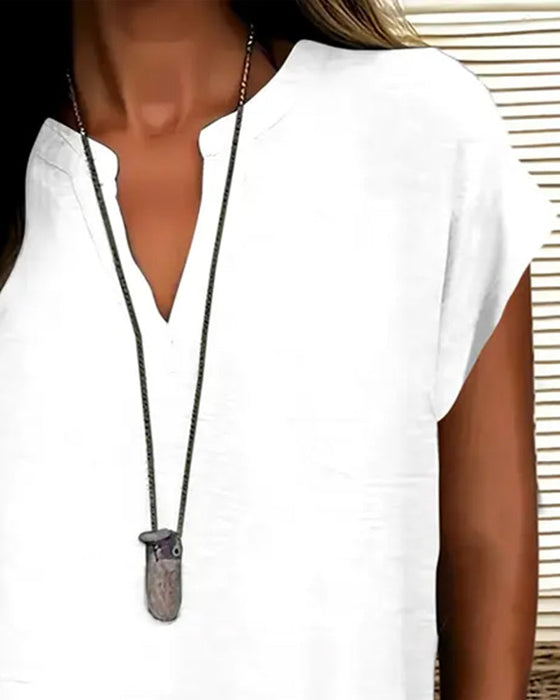 Blouse Décontractée Épaule Descendue Col En V Manches Courtes