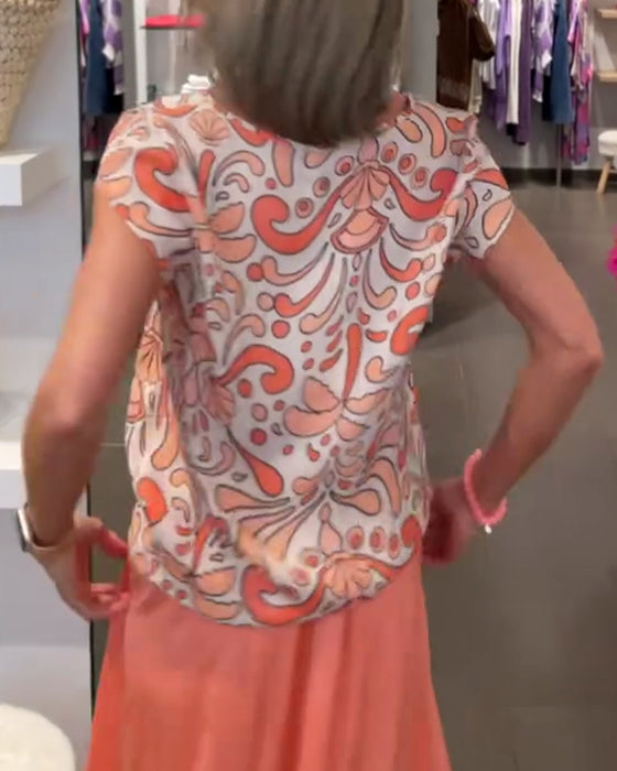 Blouse décontractée imprimée à col en V et manches raglan