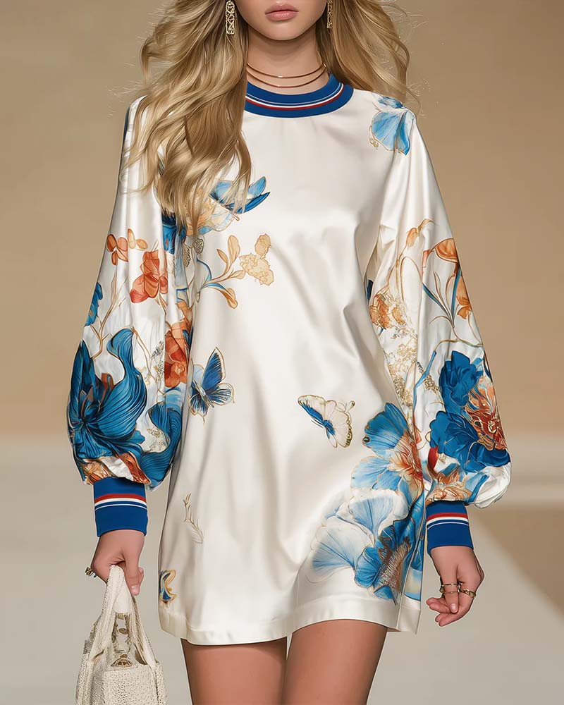 Robe À Manches Ballon Imprimé À Blocs De Couleurs