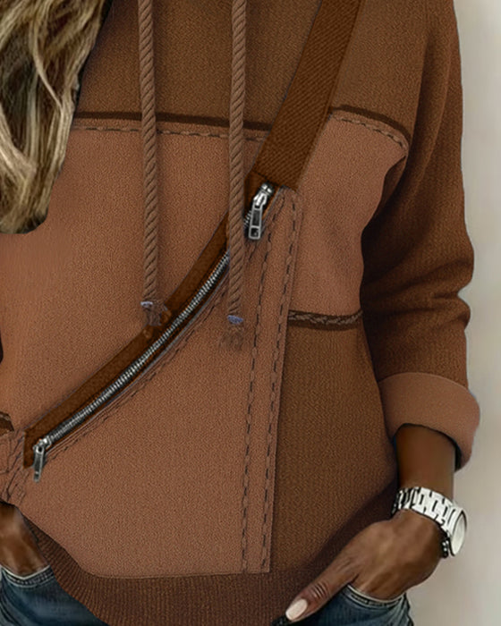 Sweat À Capuche Élégant À Blocs De Couleurs