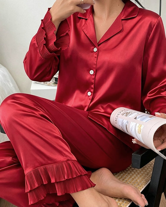 Ensemble Pyjama Double Couche Col De Chemise Volanté