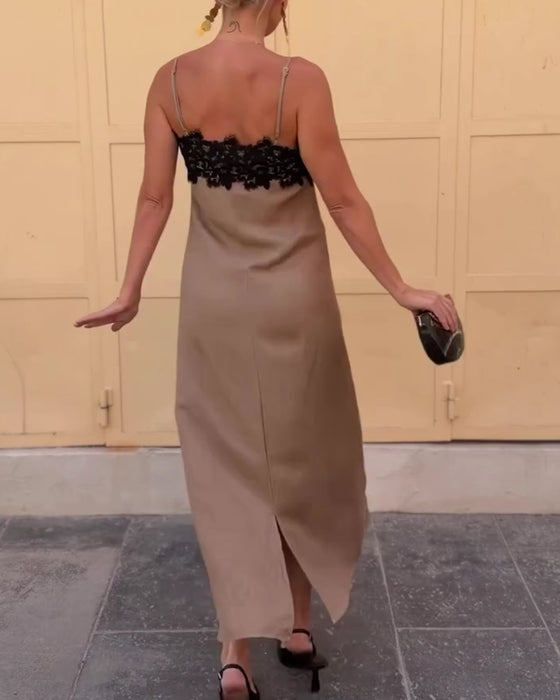 Robe Bretelles Spaghetti Dentelle Patchwork