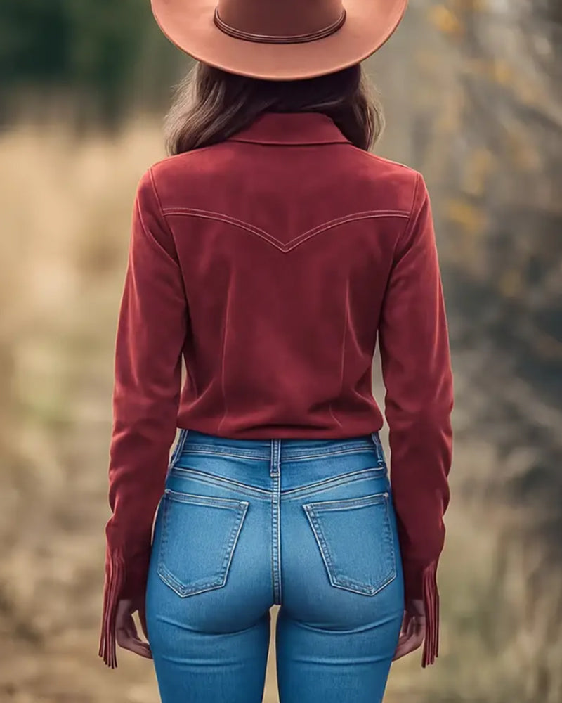 Chemise Avec Col Lapel, Détail de Poche à Franges Et Coupe à La Mode