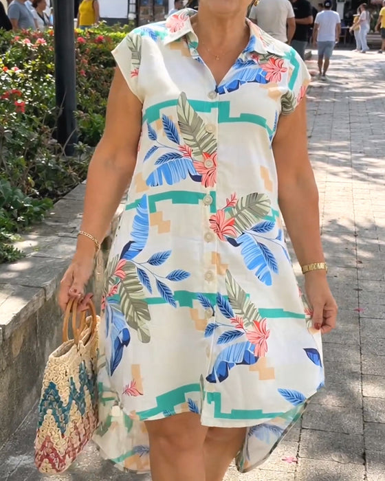 Robe Imprimé Feuille Revers Chemise