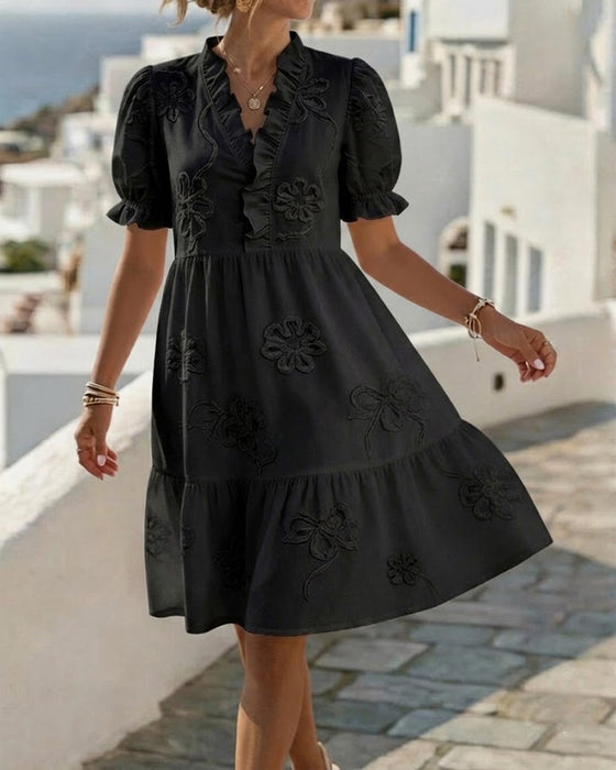 Robe Manche Bouffante Courte Floral