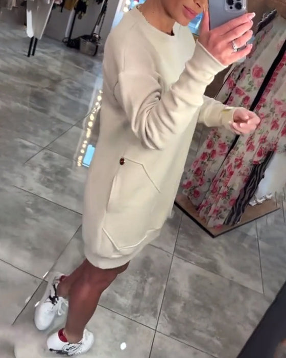 Robe Pullover Poche Manches Longues