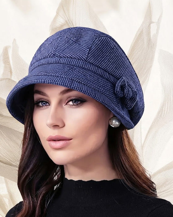 Femme Élégant À Carreaux Nœud Décor Béret