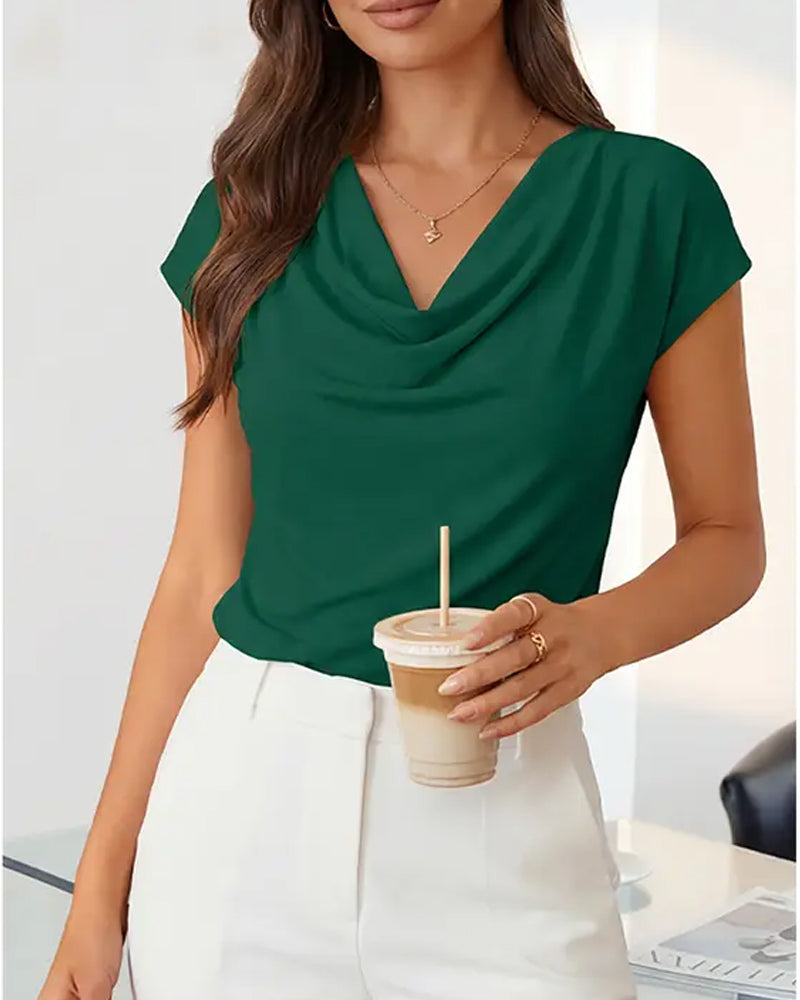 T-Shirt Col Cloche Drapé Manches Courtes