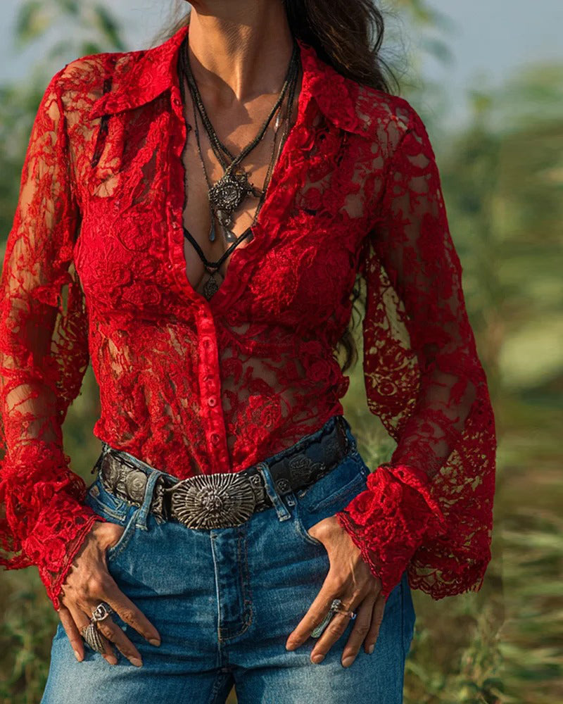 Chemise Unie À Col Et À Manches Longues