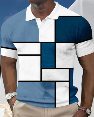 Une Chemise Polo avec un Design de Blocs de Couleurs et de Motif Gaufre