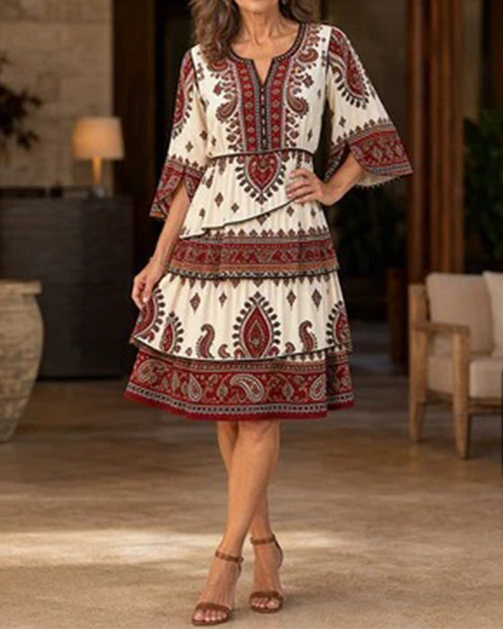 Robe Imprimée Col Rond Manche Courte