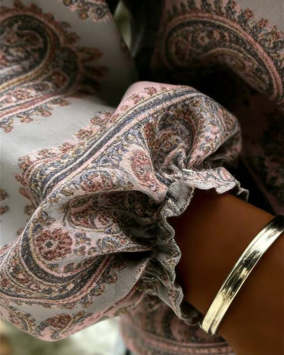 Chemisier Motif Paisley Col En V Manche Lanterne
