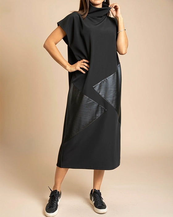 Robe Col Haut Pu Patchwork Manche Courte