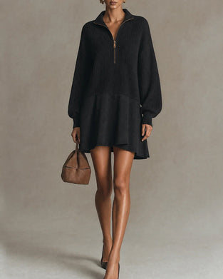 Robe Pull Décontractée Fermeture Éclair Manche Longue