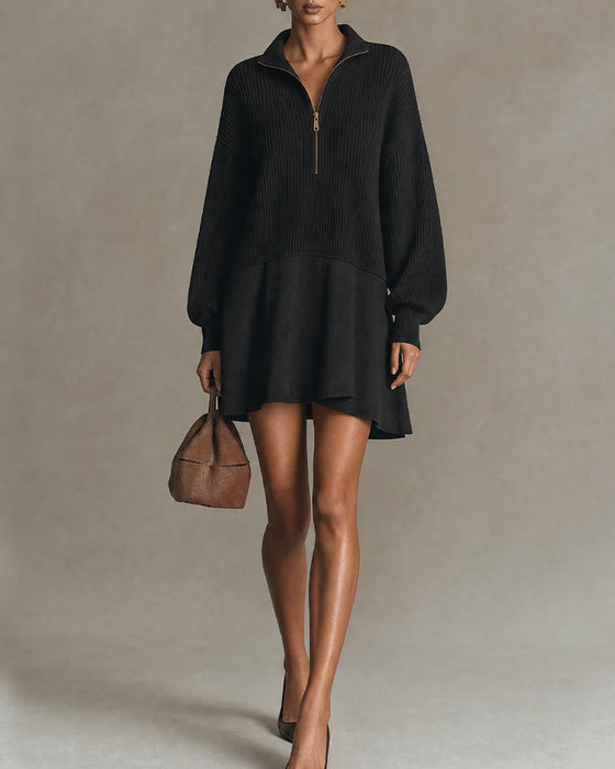 Robe Pull Décontractée Fermeture Éclair Manche Longue