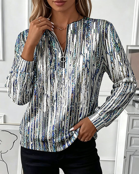 Sweatshirt Abstrait Rayure Verticale Fermeture Éclair