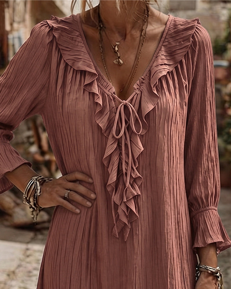 Robe Col Volant Attacher Trois Quart Manche