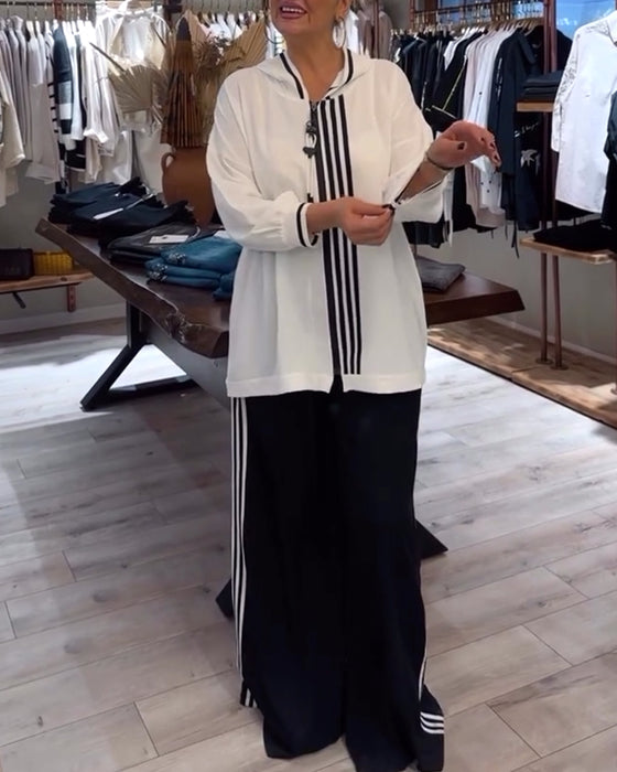 Ensemble deux pièces à capuche et rayures