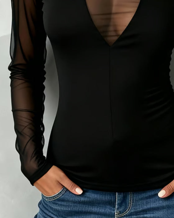 Blouse Col V Tendance Manche Longue
