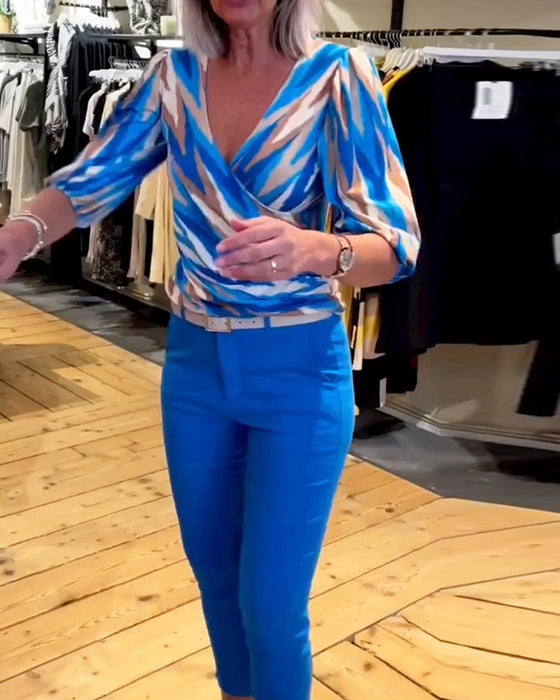 Haut décontracté imprimé en V profond