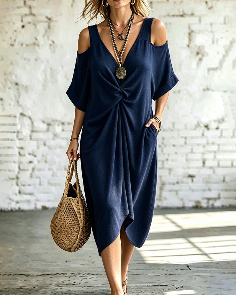 Robe Unie Épaule Dénudée Froncée