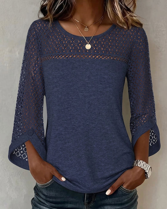 T-Shirt Évidé Manche Longue Patchwork