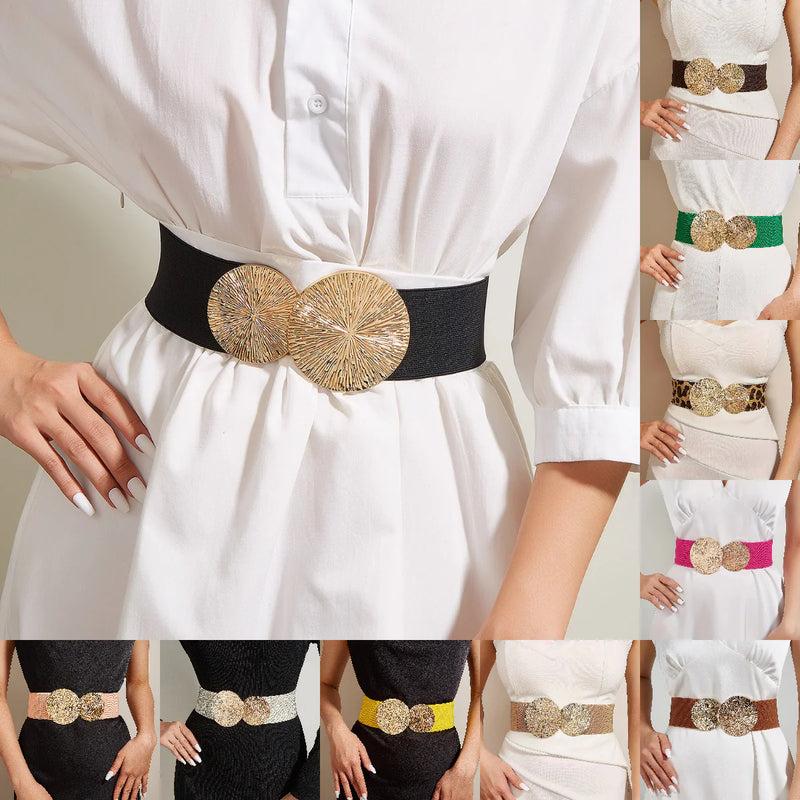 Ceinture Vintage Élastique Pour Femme Avec Boucle Dorée