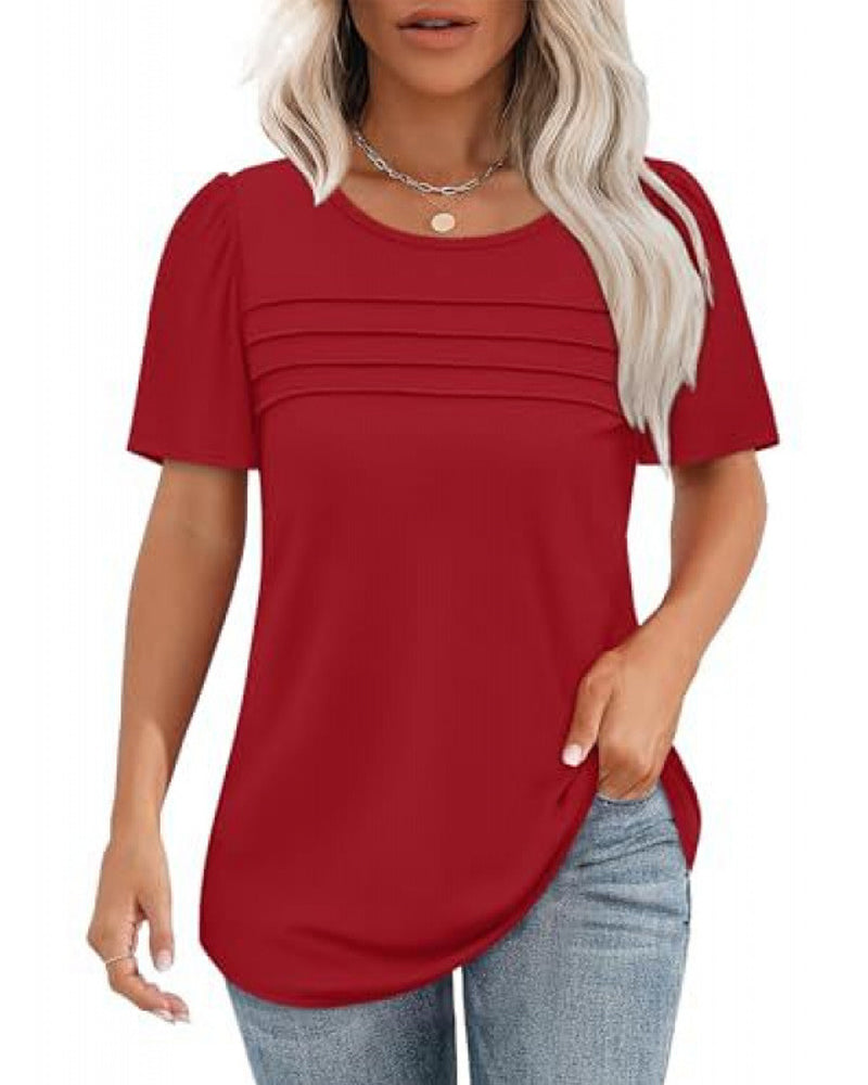 T-Shirt Plissé Ample Col Rond Manches Courtes