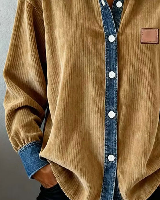 Chemise Denim Patchwork Velours Côtelé