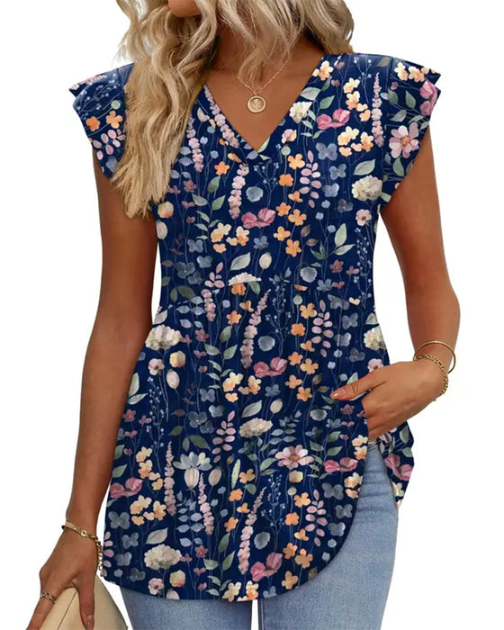 Blouse Aquarelle Florale Col-V Babydoll