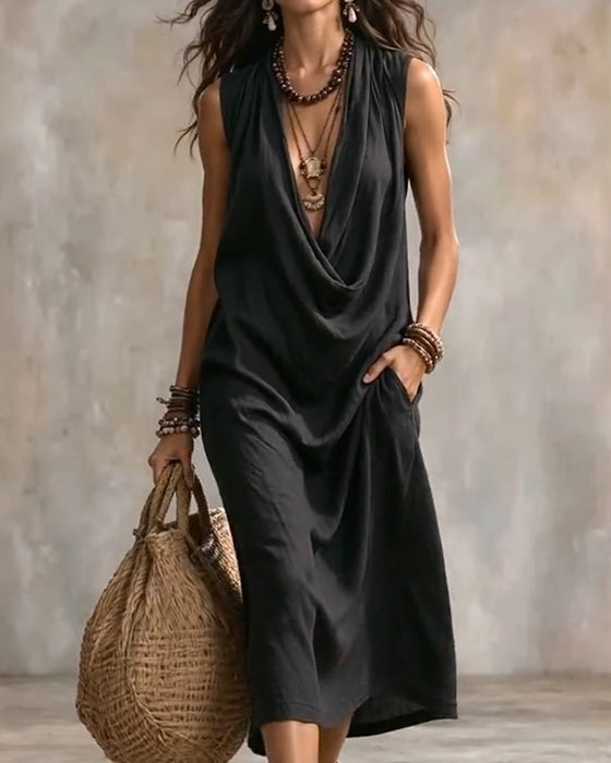 Robe Sans Manches Col V Mode
