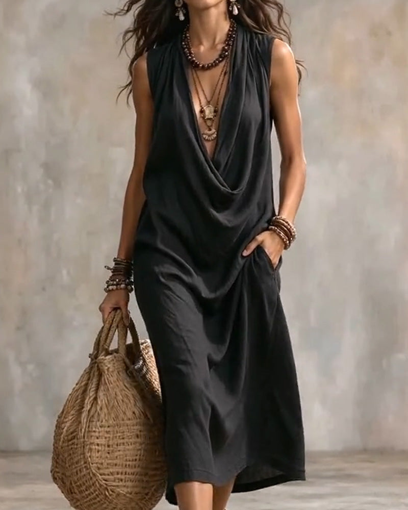 Robe Sans Manches Col V Mode