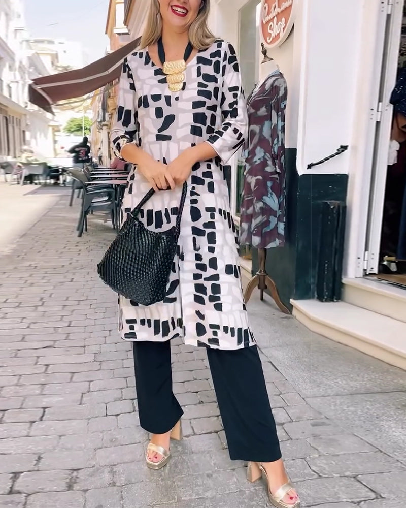 Haut À Carreaux Ourlet Carré Fente Latérale