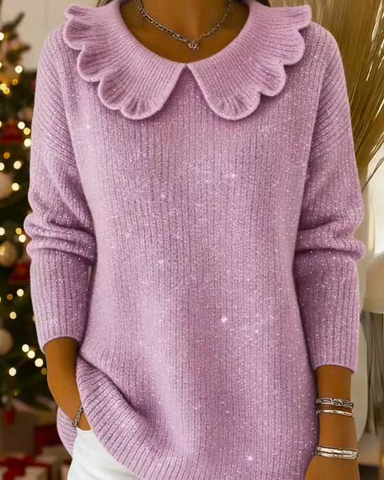 Pullover Revers Côtelé Brillant Ajusté